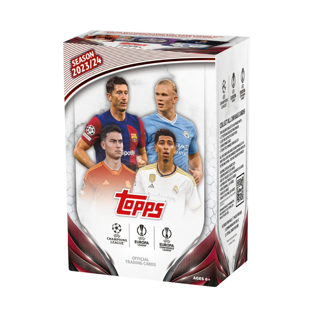 Caja de tarjetas Topps UEFA 2023/24 – Champions, Europa y Conference League con Haaland y Lewandowski