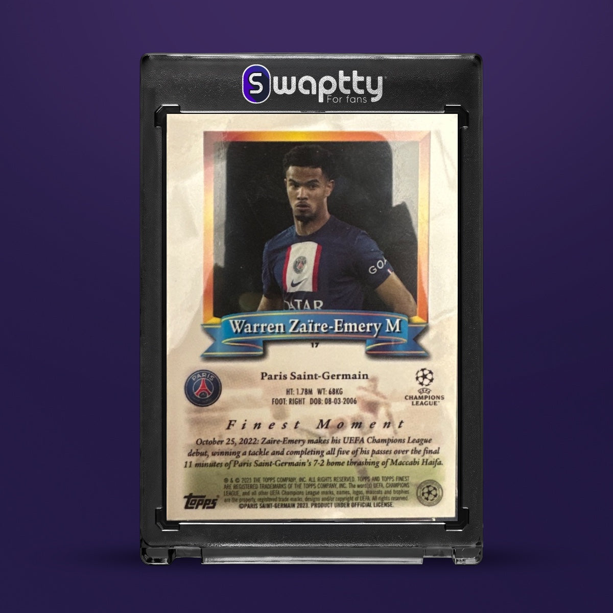 2022 Topps Finest Zaïre-Emery RC — reverso