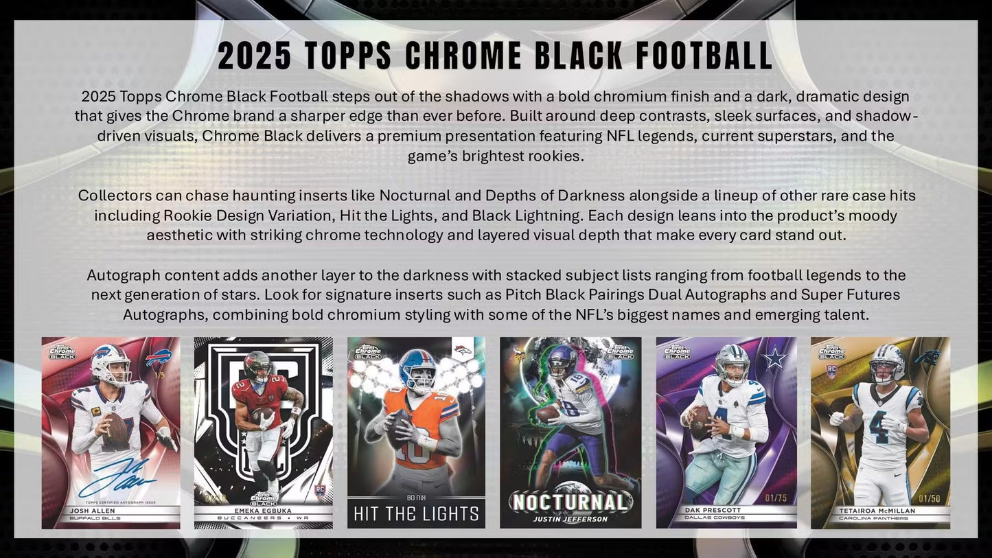 2025 Topps Chrome Black Football Hobby Box (Pre Venta)