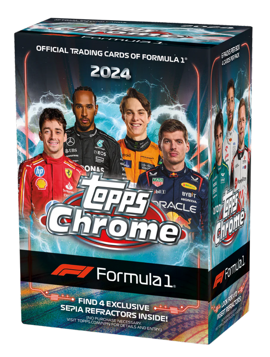 Caja Topps Chrome Fórmula 1 2024 – pilotos F1 y tarjetas exclusivas Sepia Refractors

