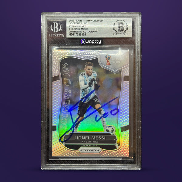 2018 Panini Prizm WC Scoresclub Silver Lionel Messi Autógrafo — frente