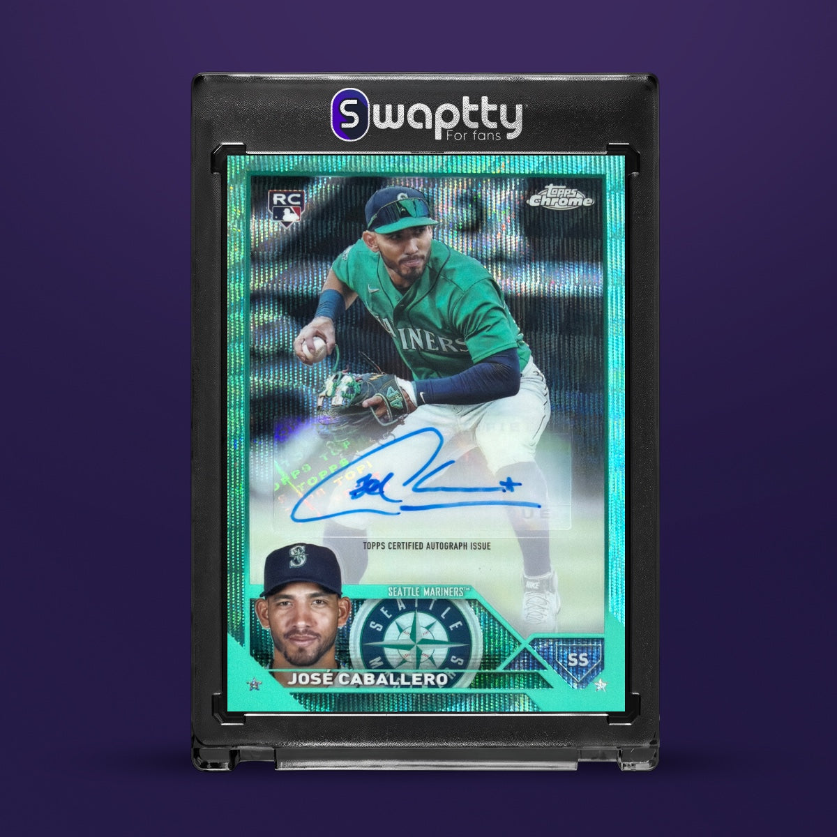 2023 Topps Chrome Update Jose Caballero Aqua Wave Refractor RC /199 Auto — frente