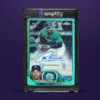2023 Topps Chrome Update Jose Caballero Aqua Wave Refractor RC /199 Auto — frente