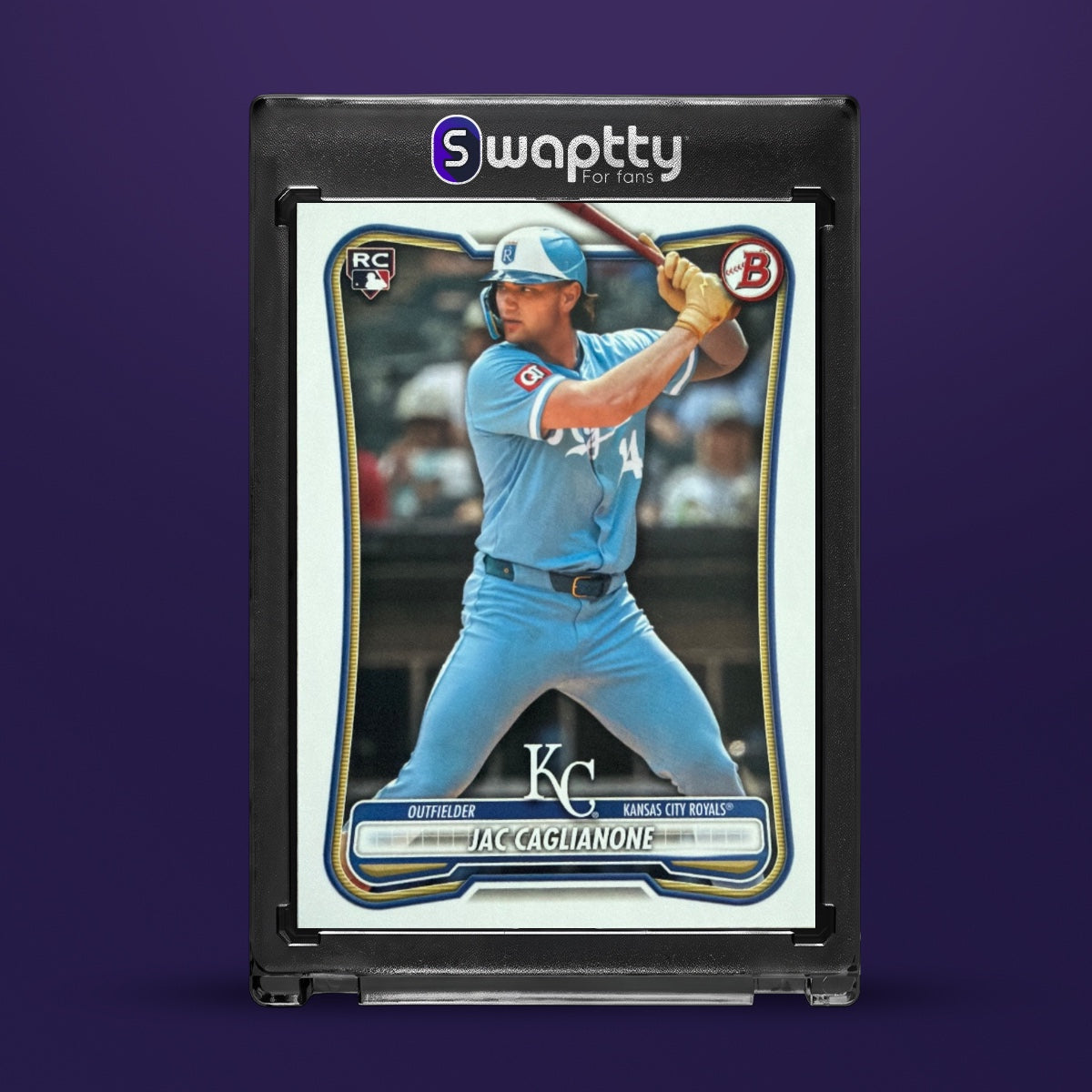 Jac Caglianone 2026 Bowman Chrome Base #75 (RC) Swaptty Slab — frente