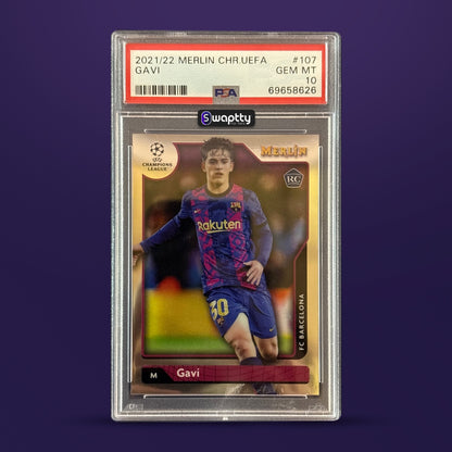 2021-22 Topps Merlin UCL Gavi RC PSA 10 — frente