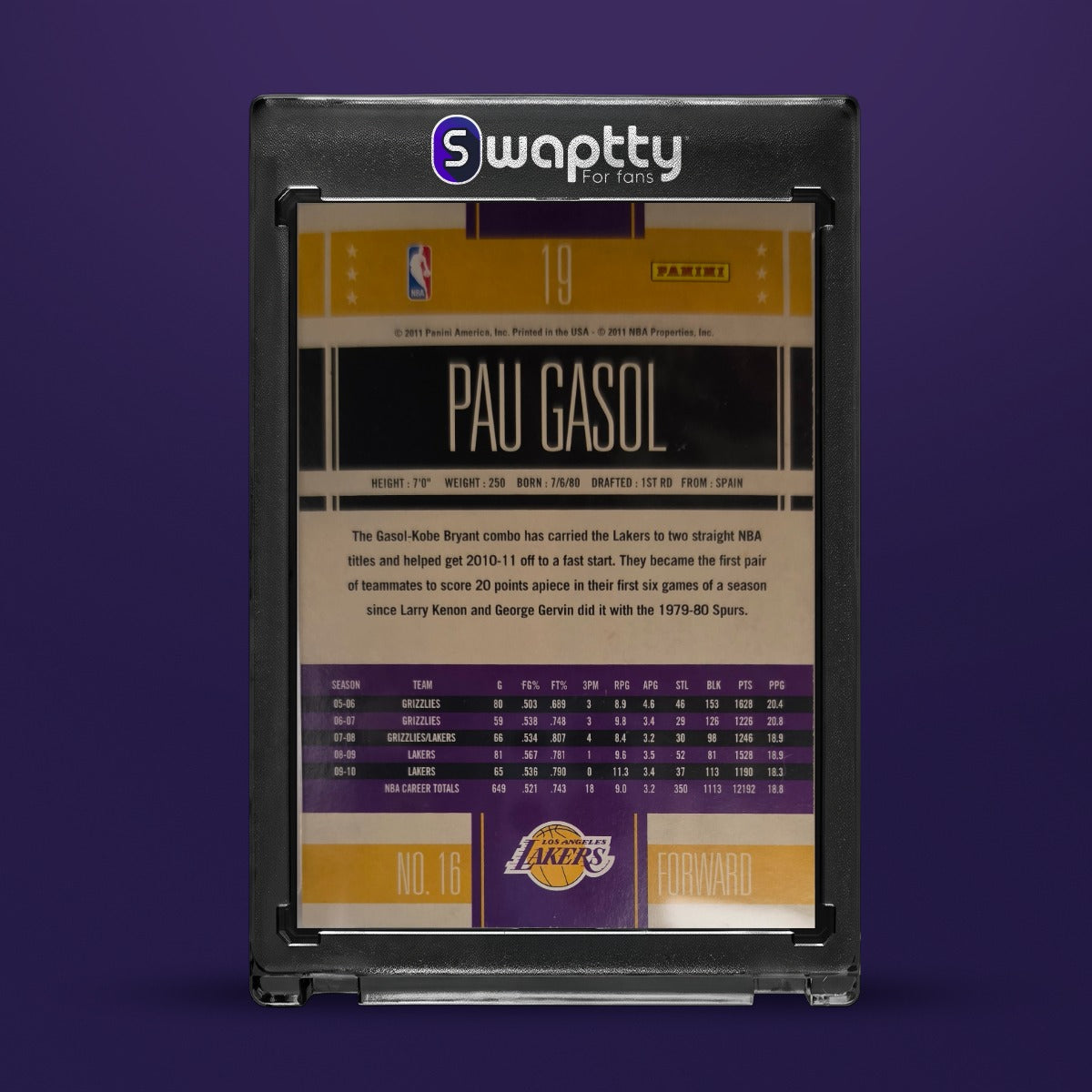 2011 Panini Classics 10-11 Pau Gasol — reverso